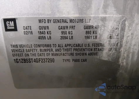 2016 Chevrolet Malibu Ls from USA, damaged, VIN 1G1ZB5ST4GF237290